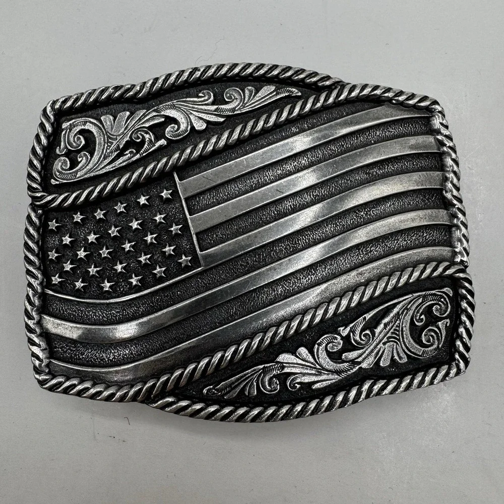 Waving American Flag Attitude Unisex Large Buckle  Montana Silversmiths